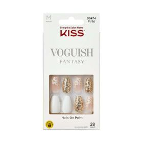 KISS Voguish Fantasy Medium Coffin Fake Nails, Glossy Light White, 28 Pieces