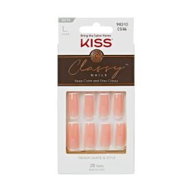 KISS Classy French Long Square Glue-On Nails Glossy Light White 28 pieces