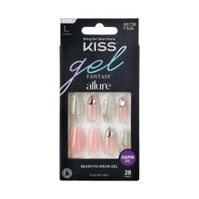 KISS Gel Fantasy Allure Ready-To-Wear Long Almond Fake Nails, Pink & Silver, 28 Pieces